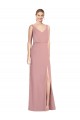 Sem Mangas Decote V Chiffon Rosa Empoeirado Comprimento Chão Vestidos de Madrinha Mais Barato