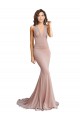 Sem Mangas Decote V Spandex Rosa Empoeirado Comprimento Chão Vestidos de Madrinha / Vestidos de Noite / Vestidos de Festa Mais Barato