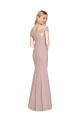 Sem Mangas Fora do Ombro Crepe Esticado Rosa Empoeirado Comprimento Chão Vestidos de Madrinha / Vestidos de Festa Mais Barato