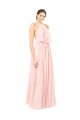 Sem Mangas Cabeçada Chiffon Rosa Comprimento Chão Vestidos de Madrinha Mais Barato