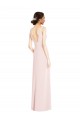 Sem Mangas Decote V Crepe Esticado Rosa Comprimento Chão Lombar Longo Vestidos de Madrinha / Vestidos de Festa Mais Barato
