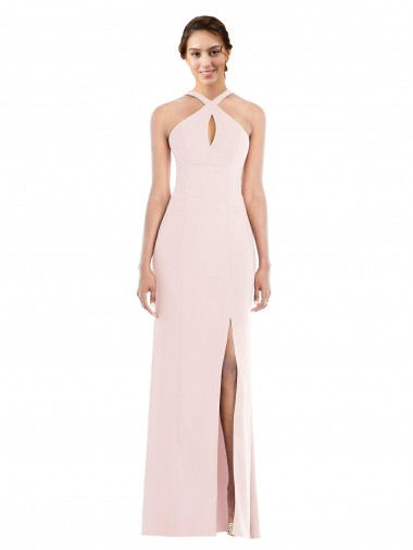Sem Mangas Cabeçada Crepe Esticado Rosa Comprimento Chão Vestidos de Madrinha / Vestidos de Noite / Vestidos de Festa Mais Barato