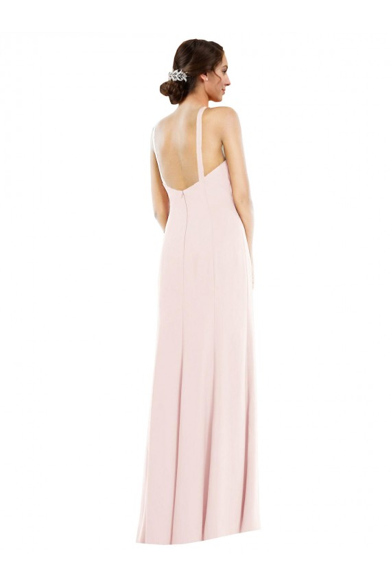 Sem Mangas Cabeçada Crepe Esticado Rosa Comprimento Chão Vestidos de Madrinha / Vestidos de Noite / Vestidos de Festa Mais Barato