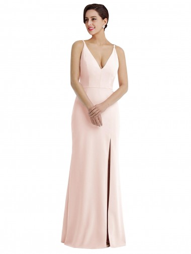 Sem Mangas Decote V Crepe Esticado Rosa Comprimento Chão Longo Vestidos de Madrinha / Vestidos de Noite / Vestidos de Festa Mais Barato