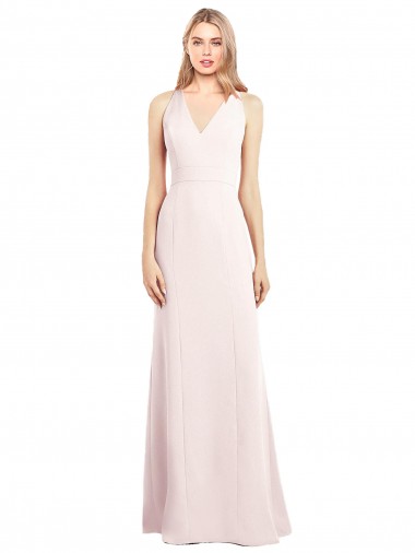 Sem Mangas Decote V Crepe Esticado Rosa Comprimento Chão Vestidos de Madrinha / Vestidos de Festa Mais Barato