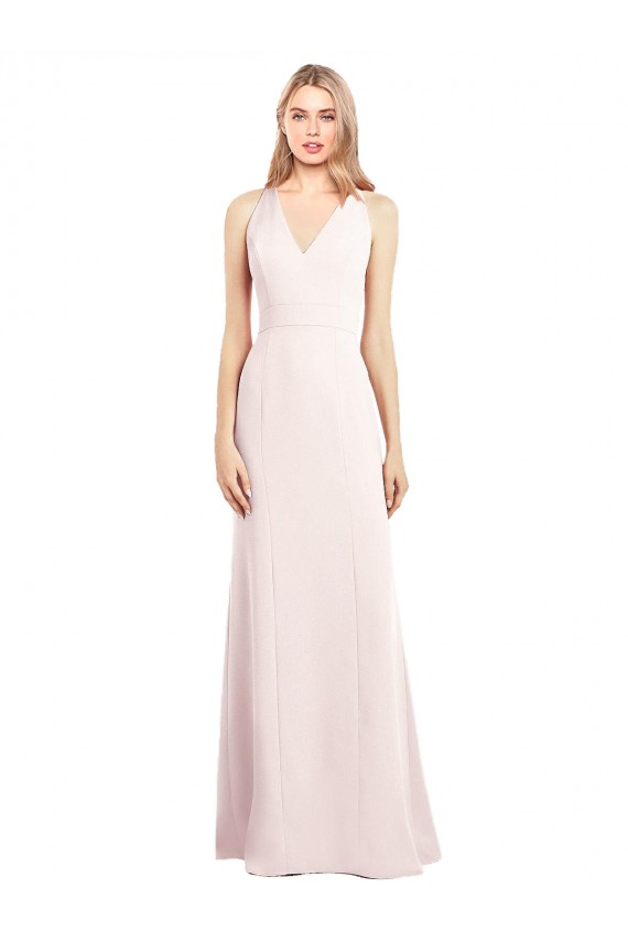 Sem Mangas Decote V Crepe Esticado Rosa Comprimento Chão Vestidos de Madrinha / Vestidos de Festa Mais Barato