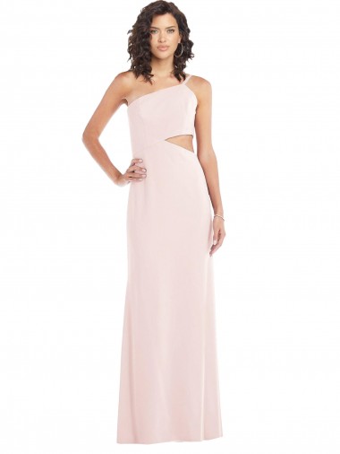 Sem Mangas Um Ombro Crepe Esticado Rosa Comprimento Chão Vestidos de Madrinha / Vestidos de Noite / Vestidos de Festa Mais Barato