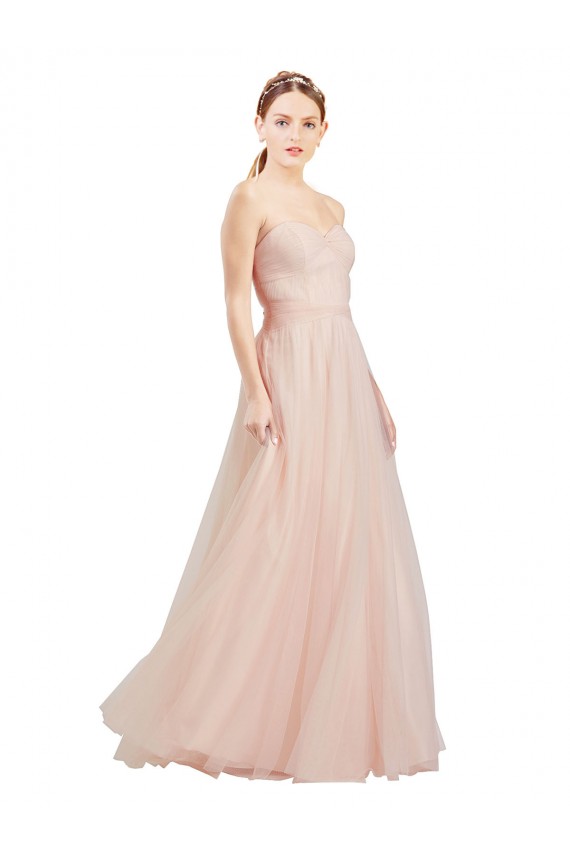 Sem Mangas Sem alças Tule Rosa Comprimento Chão Vestidos de Madrinha Mais Barato