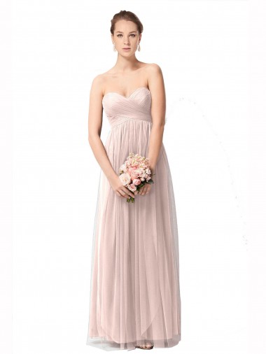 Mangas Curtas Amor Tule Rosa Vintage Comprimento Chão Vestidos de Madrinha Mais Barato