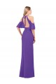 Mangas Folhos Cabeçada Chiffon Roxo Comprimento Chão Vestidos de Madrinha Mais Barato