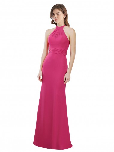 Sem Mangas Decote Alto Chiffon Rubi Comprimento Chão Vestidos de Madrinha Mais Barato