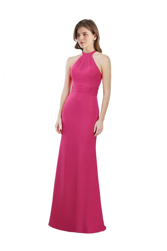 Sem Mangas Decote Alto Chiffon Rubi Comprimento Chão Vestidos de Madrinha Mais Barato