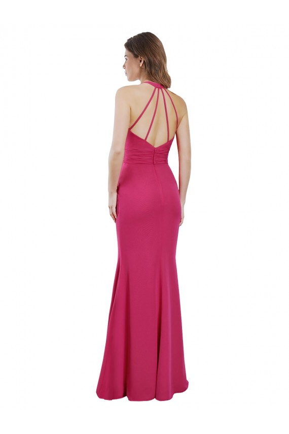 Sem Mangas Decote Alto Chiffon Rubi Comprimento Chão Vestidos de Madrinha Mais Barato