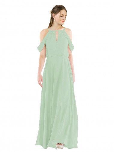 Sem Mangas Fora do Ombro Chiffon Sábio Comprimento Chão Longo Vestidos de Madrinha Mais Barato