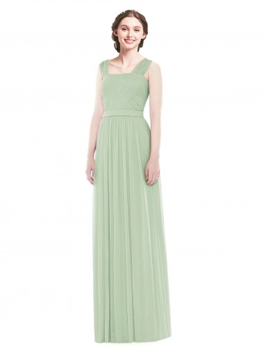 Sem Mangas Alças finas Chiffon Sábio Comprimento Chão Vestidos de Madrinha Mais Barato