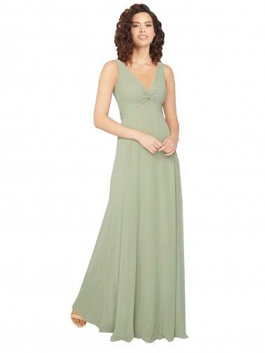 Sem Mangas Decote V Chiffon Sábio Comprimento Chão Vestidos de Festa / Vestidos de Madrinha Mais Barato
