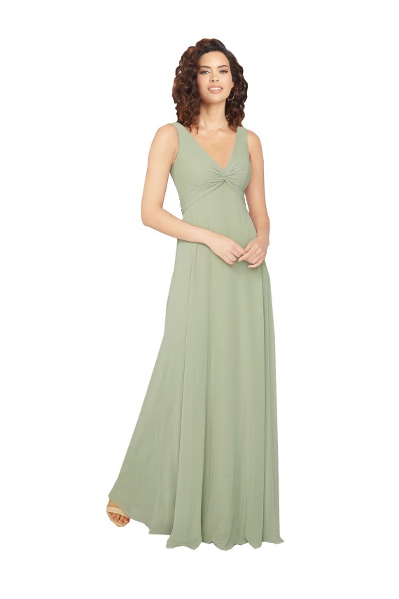 Sem Mangas Decote V Chiffon Sábio Comprimento Chão Vestidos de Festa / Vestidos de Madrinha Mais Barato