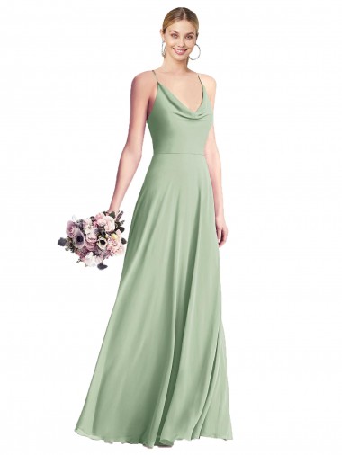 Sem Mangas Decote Capuz Chiffon Sábio Comprimento Chão Vestidos de Madrinha Mais Barato