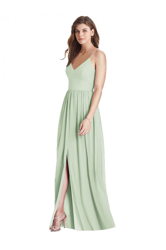 Sem Mangas Decote V Chiffon Sábio Comprimento Chão Vestidos de Madrinha Mais Barato