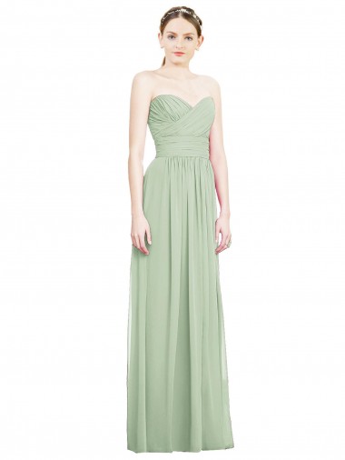Sem Mangas Sem alças Chiffon Sábio Comprimento Chão Linha A Vestidos de Madrinha Mais Barato