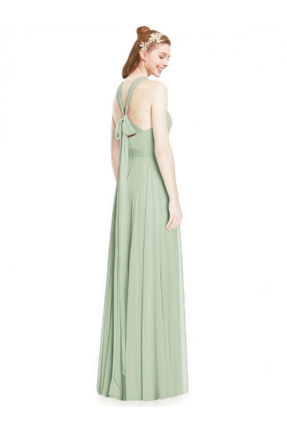 Sem Mangas Cabeçada Chiffon Sábio Comprimento Chão Vestidos de Madrinha Mais Barato