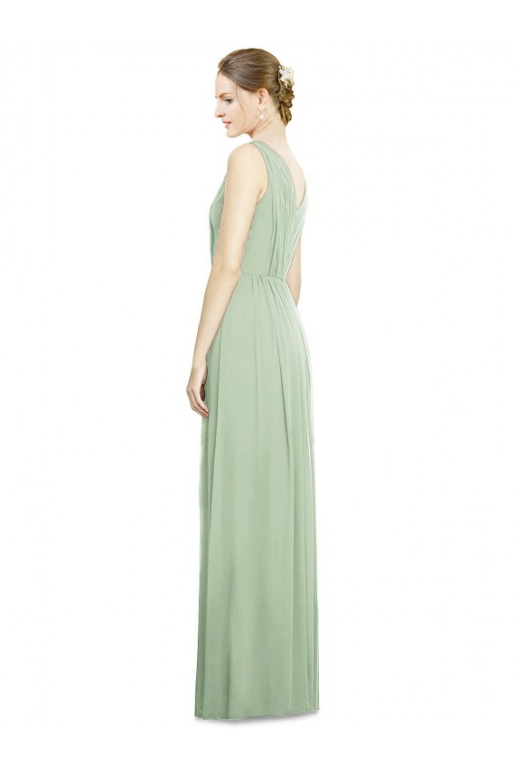 Sem Mangas Decote V Chiffon Sábio Comprimento Chão Vestido de Festa / Vestido de Madrinha Mais Barato