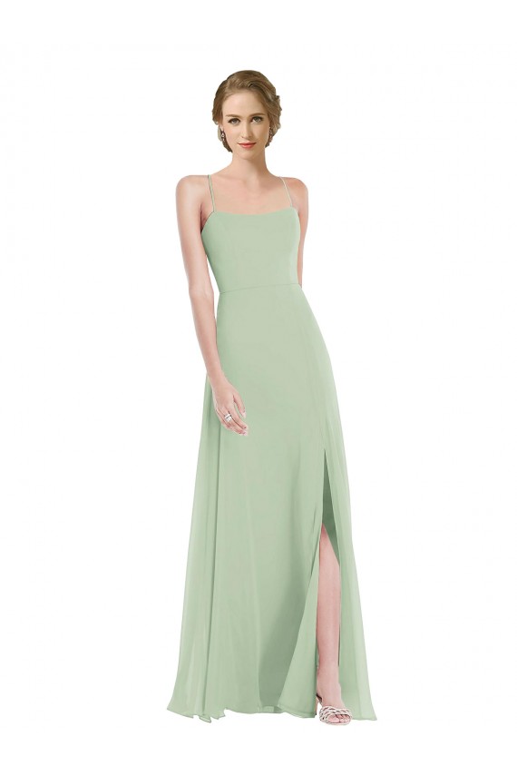Sem Mangas Colher Chiffon Sábio Comprimento Chão Vestidos de Madrinha Mais Barato