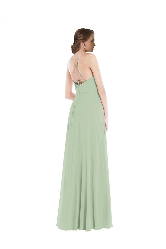 Sem Mangas Colher Chiffon Sábio Comprimento Chão Vestidos de Madrinha Mais Barato
