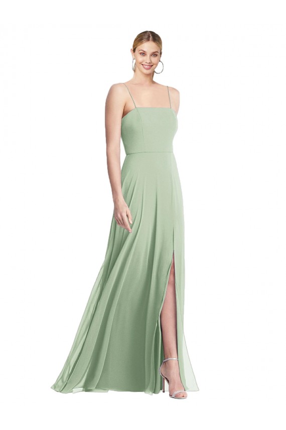Sem Mangas Decote Quadrado Chiffon Sábio Comprimento Chão Vestidos de Madrinha / Vestidos de Noite Mais Barato