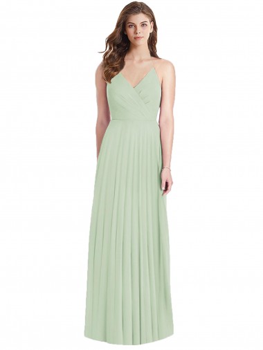Ombro Frio Decote V Chiffon Sábio Comprimento Chão Vestidos de Madrinha Mais Barato