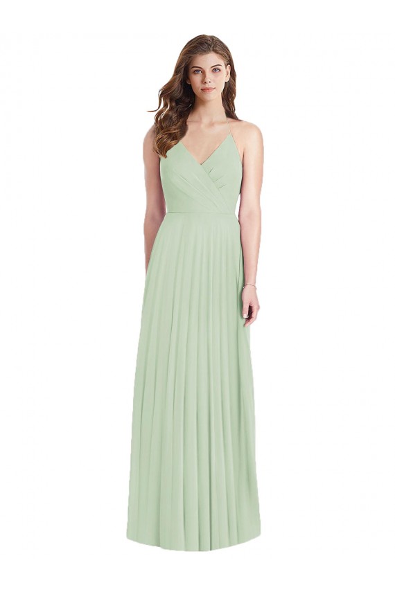 Ombro Frio Decote V Chiffon Sábio Comprimento Chão Vestidos de Madrinha Mais Barato