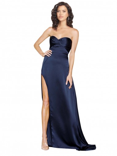 Sem Mangas Decote Alto Cetim Sedoso Safira Comprimento Chão Vestidos de Madrinha / Vestidos de Noite / Vestidos de Festa Mais Barato