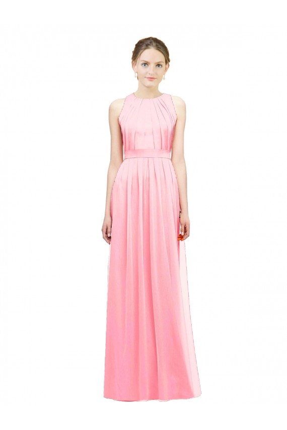 Sem Mangas Cabeçada Chiffon Salmão Comprimento Chão Vestidos de Madrinha Mais Barato