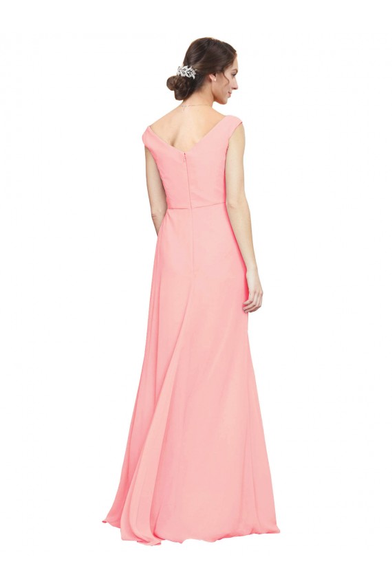 Sem Mangas Decote V Chiffon Salmão Comprimento Chão Vestidos de Madrinha Mais Barato