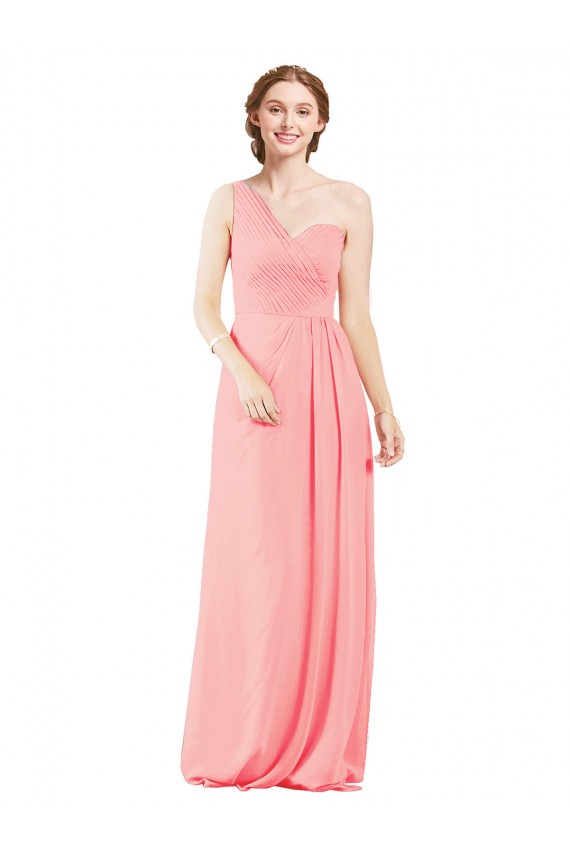 Sem Mangas Amor Chiffon Salmão Comprimento Chão Vestidos de Madrinha Mais Barato