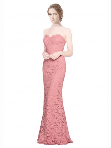 Sem Mangas Sem alças Renda Salmão Comprimento Chão Vestidos de Madrinha / Vestidos de Festa Mais Barato