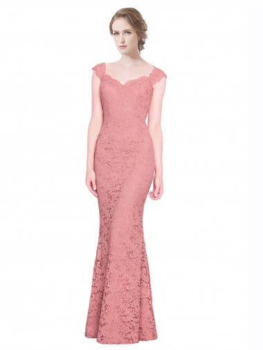 Sem Mangas Sem alças Renda Salmão Comprimento Chão Longo Vestidos de Madrinha / Vestidos de Festa Mais Barato