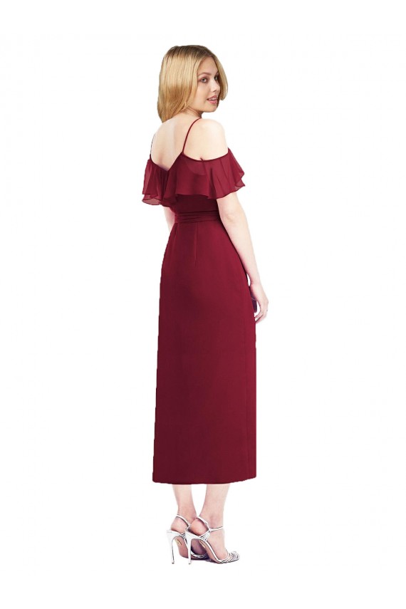 Ombro Frio Decote V Chiffon Salmão Alto Baixo Vestidos de Madrinha Mais Barato