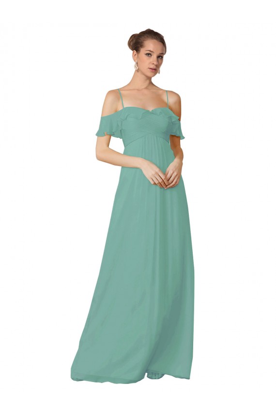 Mangas Esvoaçantes Alças finas Chiffon Seaside Comprimento Chão Vestidos de Madrinha Mais Barato