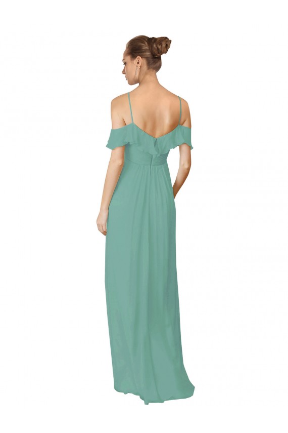 Mangas Esvoaçantes Alças finas Chiffon Seaside Comprimento Chão Vestidos de Madrinha Mais Barato
