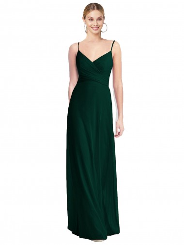 Sem Mangas Decote V Chiffon Sempre Verde Comprimento Chão Vestidos de Madrinha Mais Barato