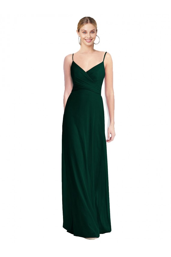 Sem Mangas Decote V Chiffon Sempre Verde Comprimento Chão Vestidos de Madrinha Mais Barato