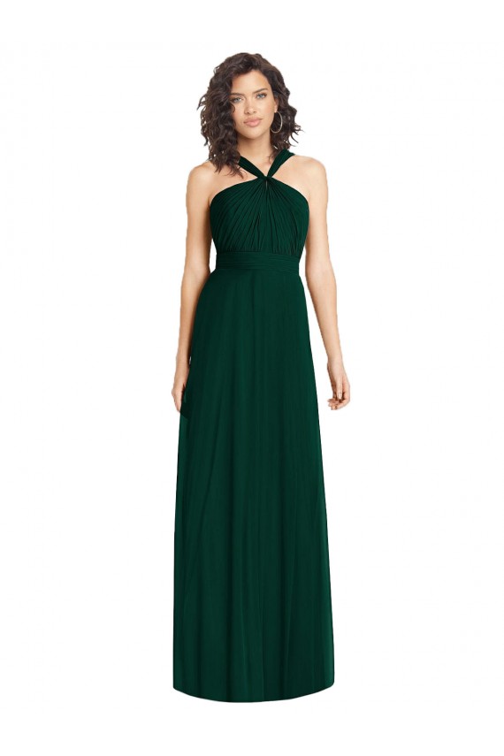 Sem Mangas Cabeçada Chiffon Sempre Verde Comprimento Chão Vestidos de Madrinha Mais Barato