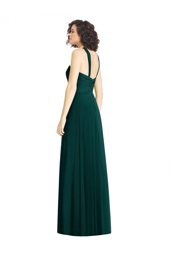 Sem Mangas Cabeçada Chiffon Sempre Verde Comprimento Chão Vestidos de Madrinha Mais Barato