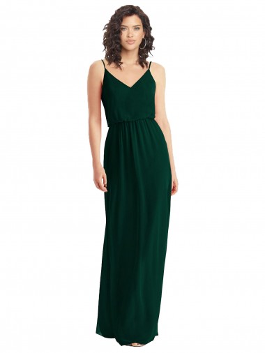 Sem Mangas Decote V Chiffon Sempre Verde Comprimento Chão Linha A Vestidos de Madrinha Mais Barato