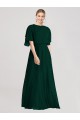 Mangas Esvoaçantes Decote redondo Chiffon Sempre Verde Comprimento Chão Vestidos de Madrinha Mais Barato