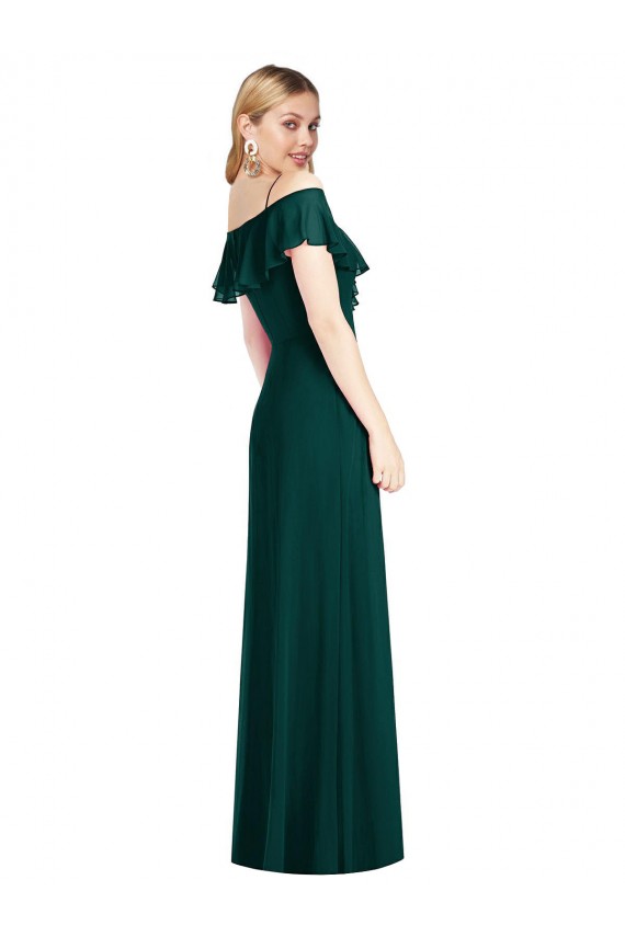 Ombro Frio Amor Chiffon Sempre Verde Comprimento Chão Vestidos de Madrinha Mais Barato