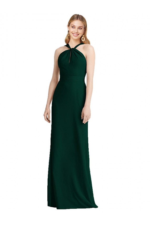 Sem Mangas Cabeçada Chiffon Sempre Verde Comprimento Chão Longo Vestidos de Madrinha Mais Barato