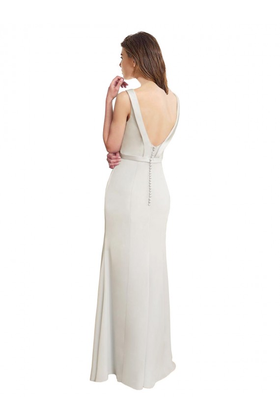 Sem Mangas Decote Alto Chiffon & Cetim Comprimento Chão Vestidos de Madrinha Mais Barato