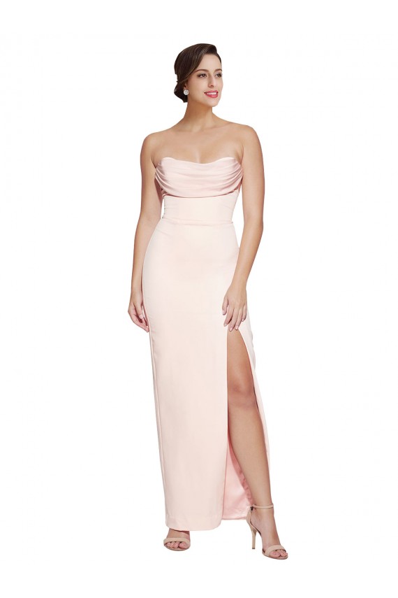 Sem Mangas Decote Capuz Cetim Elástico Comprimento Chão Vestidos de Madrinha / Vestidos de Noite / Vestidos de Festa Mais Barato